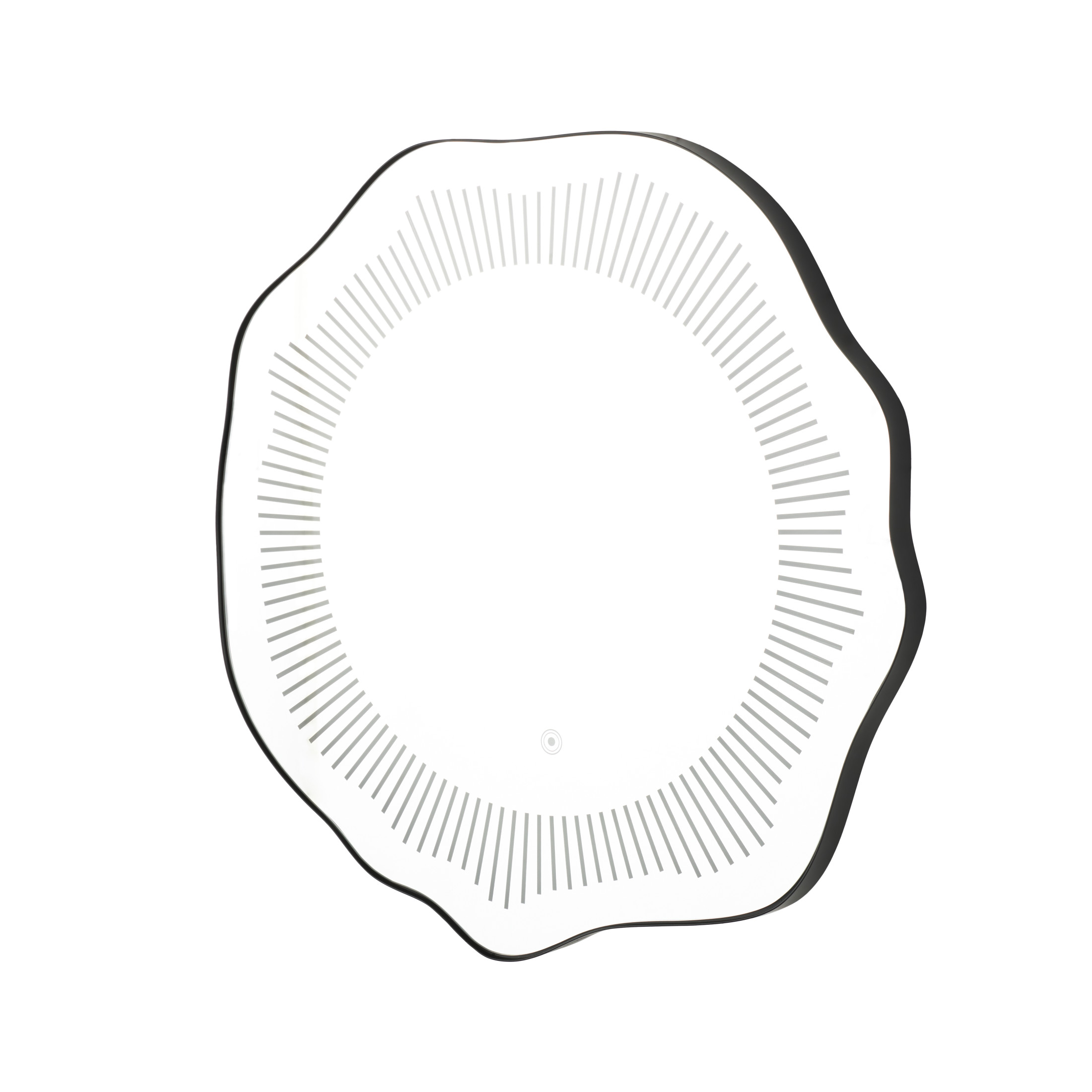 DecMode 26" x 25" Silver Wavy LED Abstract Wall Mirror with Radial Pattern