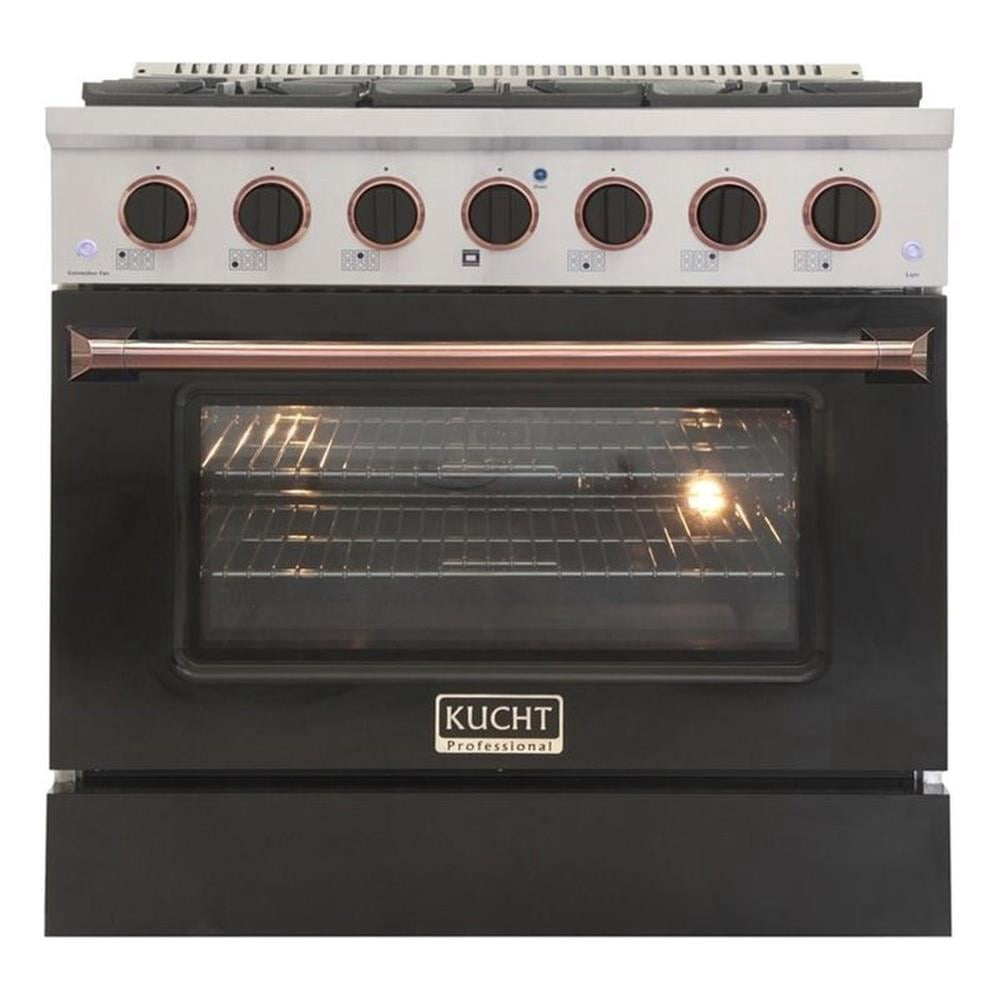 Pemberly Row 36" Stainless Steel Propane Gas Range in Silver/Rose Gold