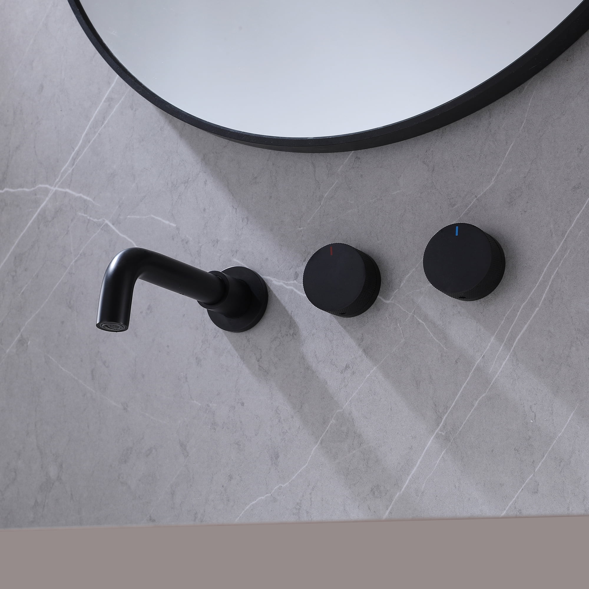 Wall Mounted Three Hole Bathroom Sink Faucet, Double Knob Handles Basin Faucet