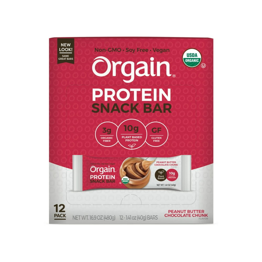 Orgain Organic Protein Plant Based Bar Peanut Butter Chocolate Chunk, 1