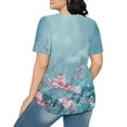 thumbnail image 4 of Hauts d'Été à Manches Courtes Femme Mode 2024 Blouses Plissées Chic Décontractées Col Ras du Cou T-Shirts de Couleur Unie (X-Grand, Bleu 09), 4 of 6