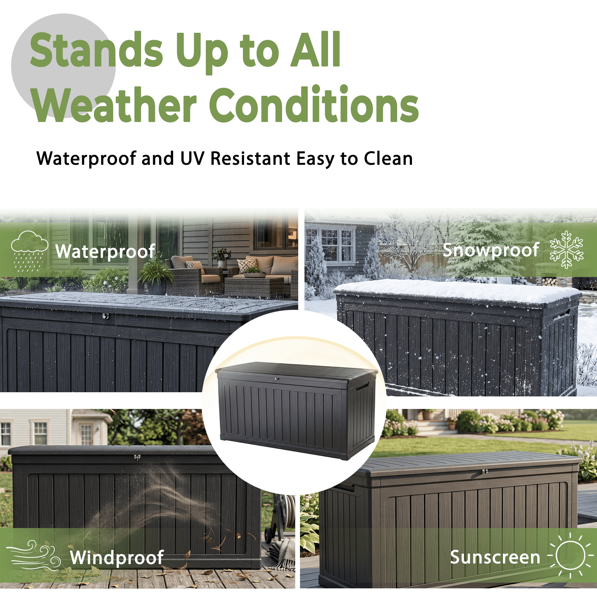 Alvantor Outdoor Storage Box Waterproof Resin Lockable Patio Deck Box Black, 260 Gallon