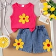 thumbnail image 2 of Wxirdiow Toddler Summer Outfits for Girls Toddler Baby Girl Clothes Summer Floral Print Sleeveless Tee Shirt Jeans Shorts Cute Outfit Girls Clothing Set Hot Pink Size,5-6 Years, 2 of 9