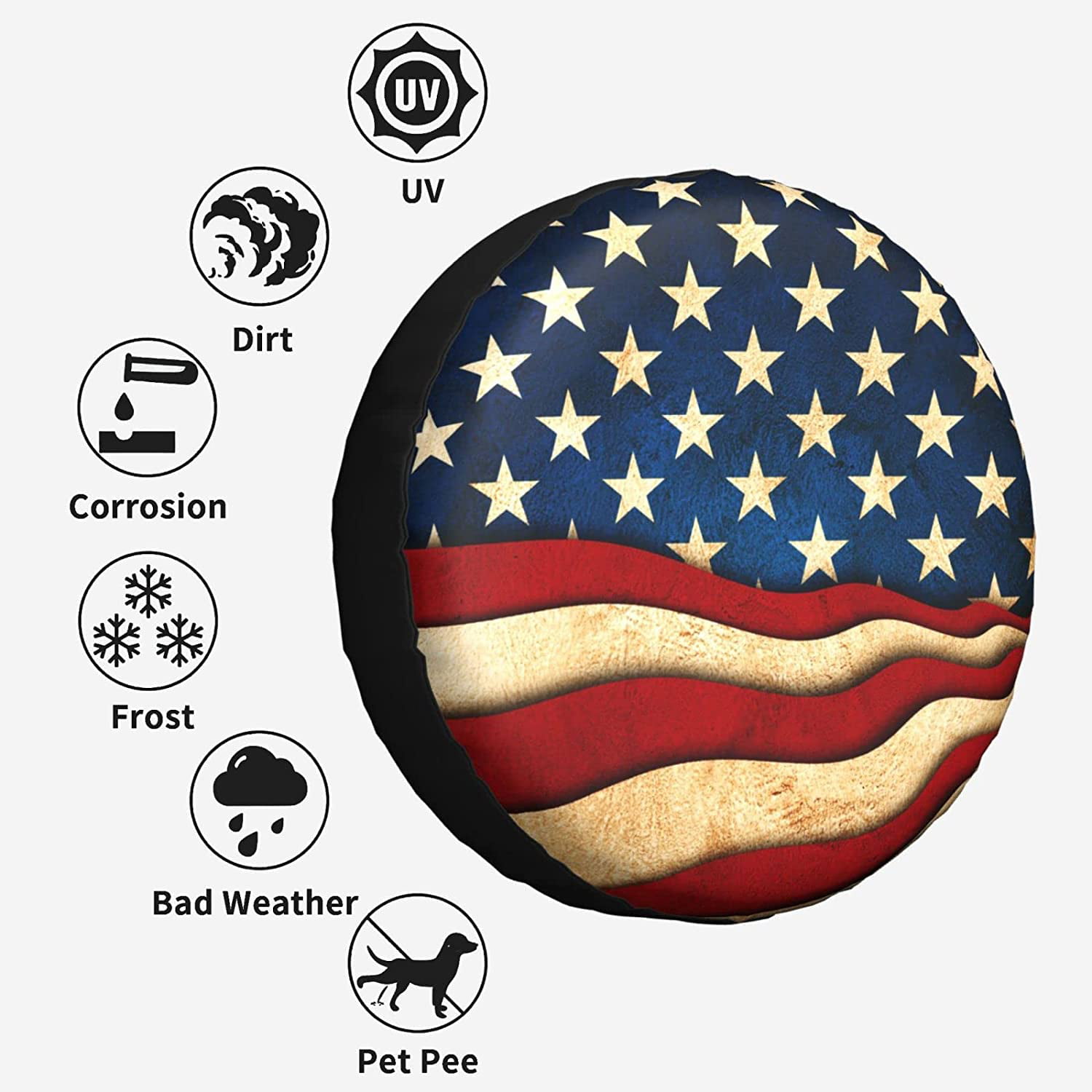 Red Line Firefighter American Flag Spare Tire Cover Wheel Protectors Weatherproof Universal Dust-Proof for Trailer Rv SUV Truck Camper Travel Trailer - 4