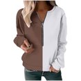 thumbnail image 2 of Xcmzpl Womens Zip Up Sweatshirts Casual Color Block Round Neck Sweatshirt Holiday Sweater Tops Tunic Long Sleeve Shirts Fall Clothes, 2 of 5