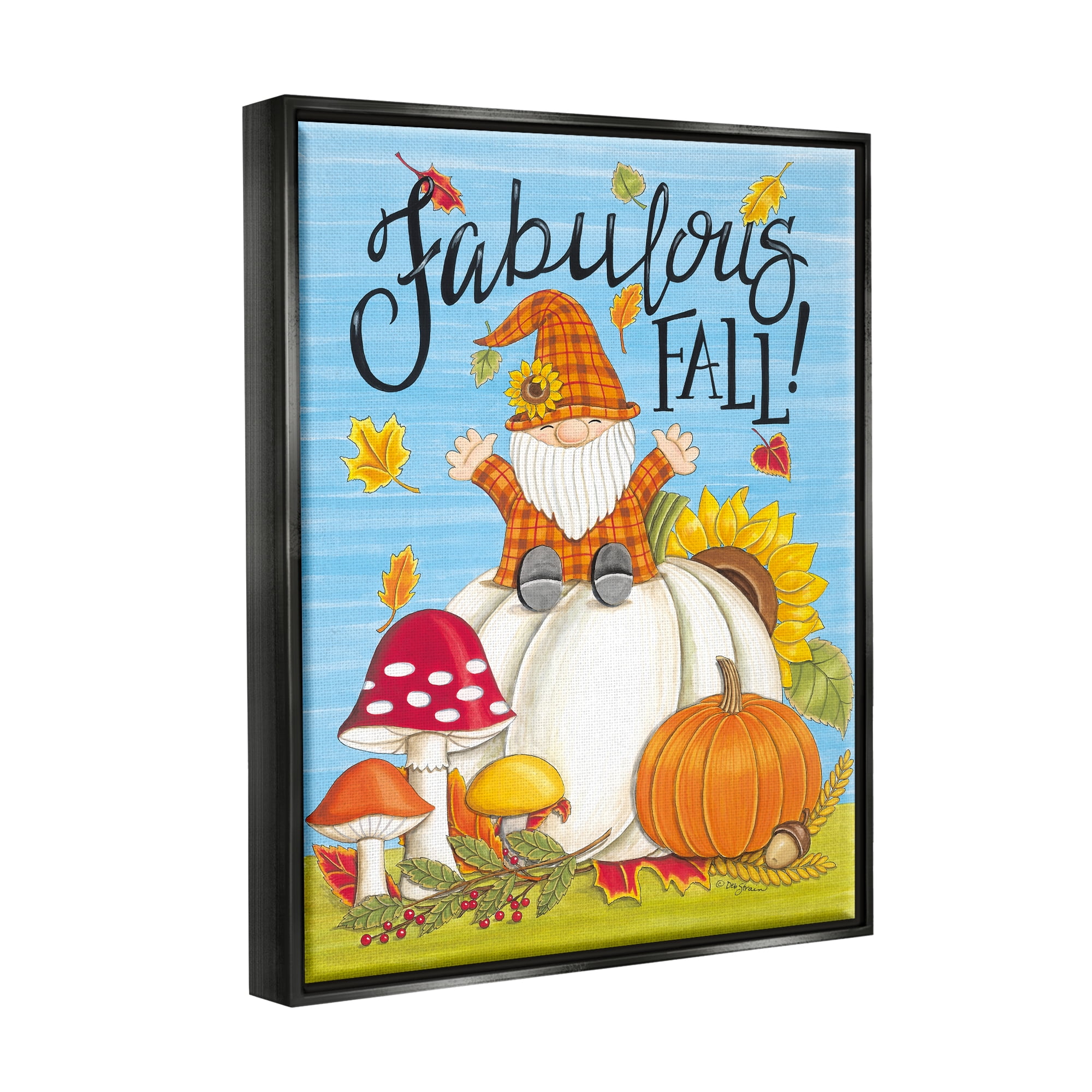 Stupell Industries Fabulous Fall Gnome Holiday Painting Black Floater Framed Art Print Wall Art, 25 x 31