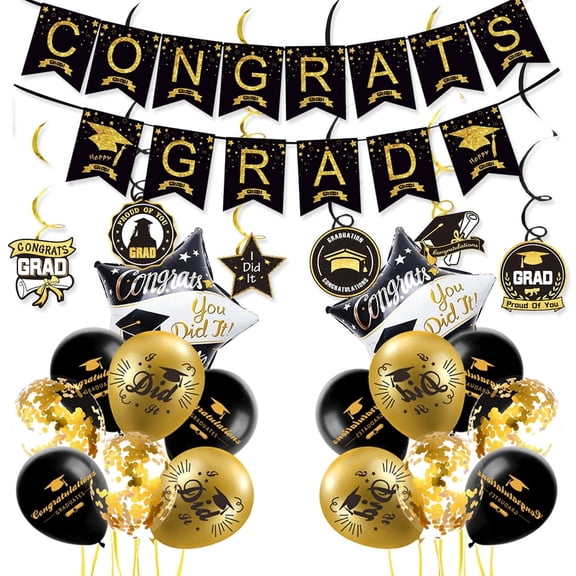 Graduation Decorations 2026 Set includes Congrats Grad Banner, Balloons and Streamers Kit for 2026 Balloons Graduation Party Supplies