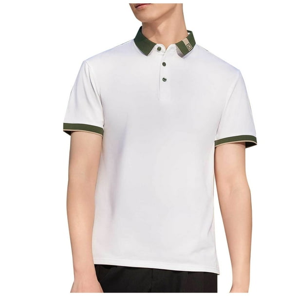 Mens Casual Manga Corta Botón Abajo Camisas de Color Sólido Botón Turndown Cuello Blusa Camisa, Poliéster