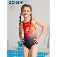 thumbnail image 4 of ZOKE Girls Red and Black Gradient Dragon Graphic One-Piece Swimsuit, 4 of 6