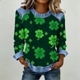 thumbnail image 4 of St. Patrick's Day Shirt for Women Four Leaf Clover Graphic Sweatshirt Long Sleeve Crewneck Loose Fit Denim Trim Festival Apparel Shamrock Gift Holiday Tops, 4 of 5
