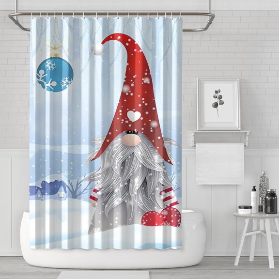 Winter Snowflake Gnomes Short Shower Curtains,Reusable Show Curtain with Hooks Basic Polyester Fabric Curtains for Thanksgiving Day Fall Party Home Decor
