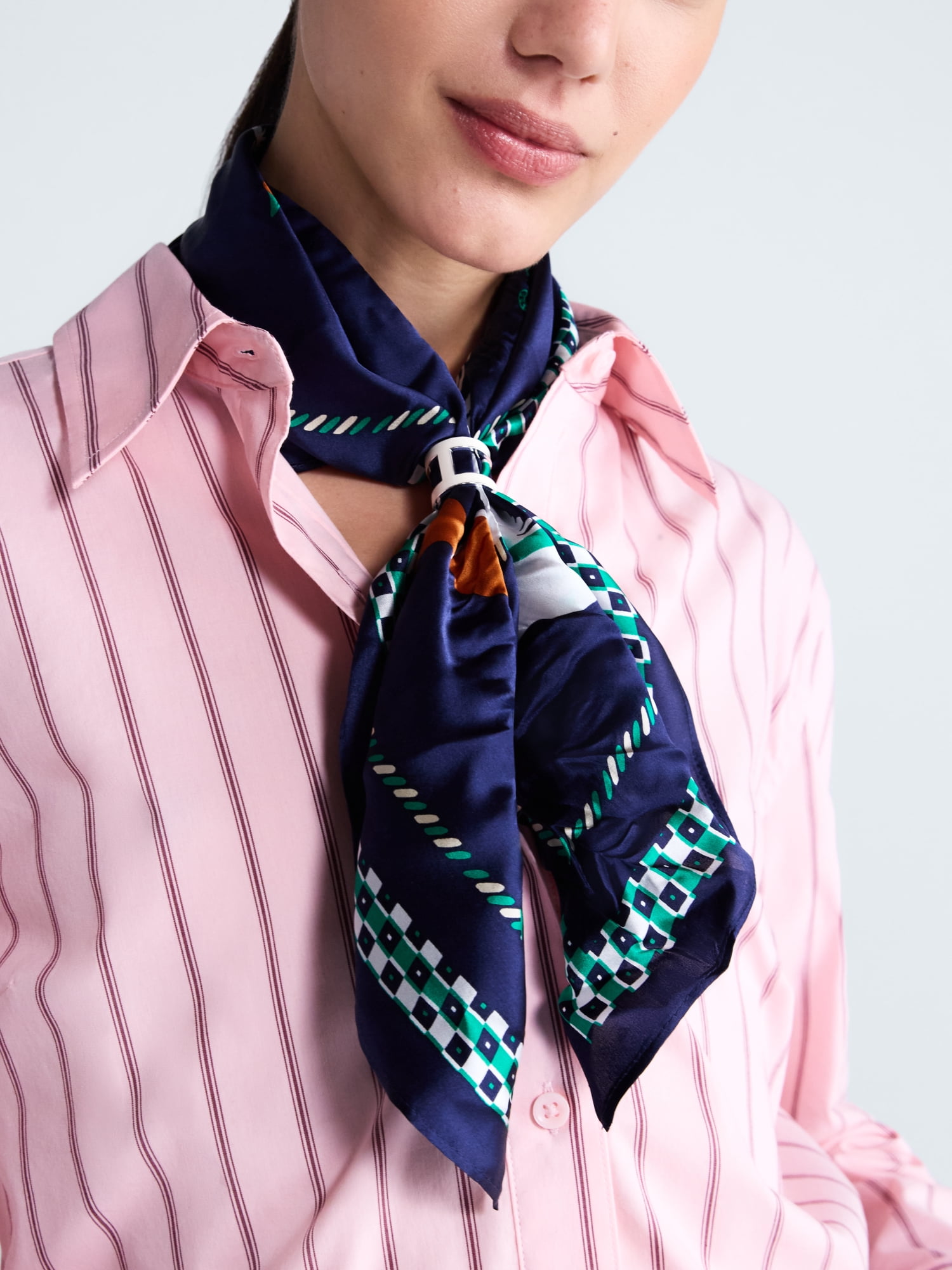 Free Assembly Women's Print Silk Scarf, Navy