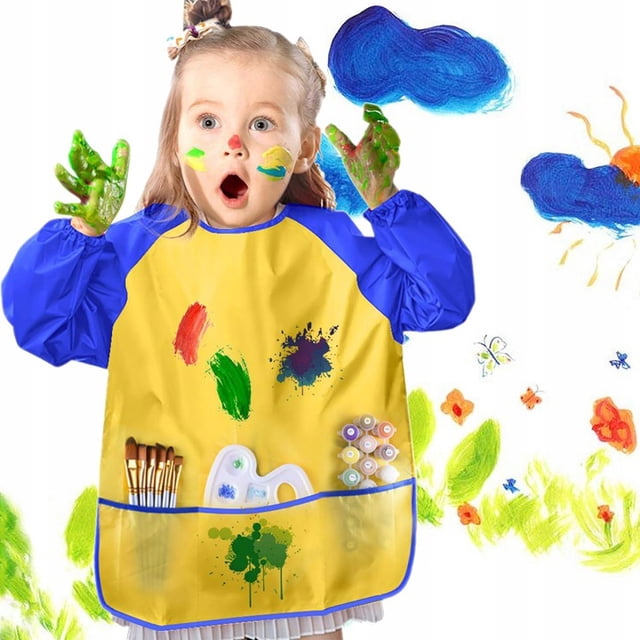 Delantales de material escolar, delantales hechos a mano, 2 delantales de pintura para niños (M amarillo azul + M rosa azul) ZefeiWu 8390613845269