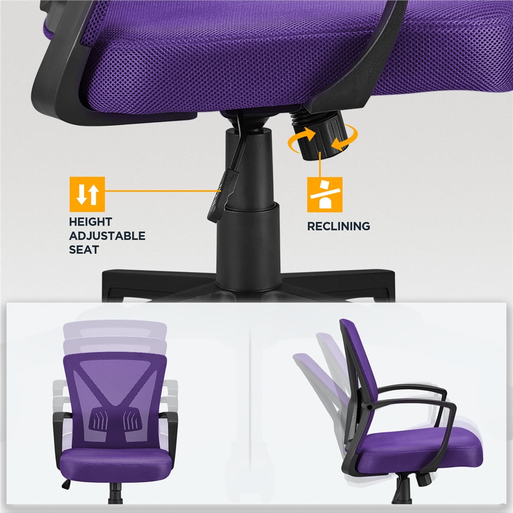 Alden Design Adjustable Mesh Office Chair Mid Back Desk Chair with Wheels, Purple