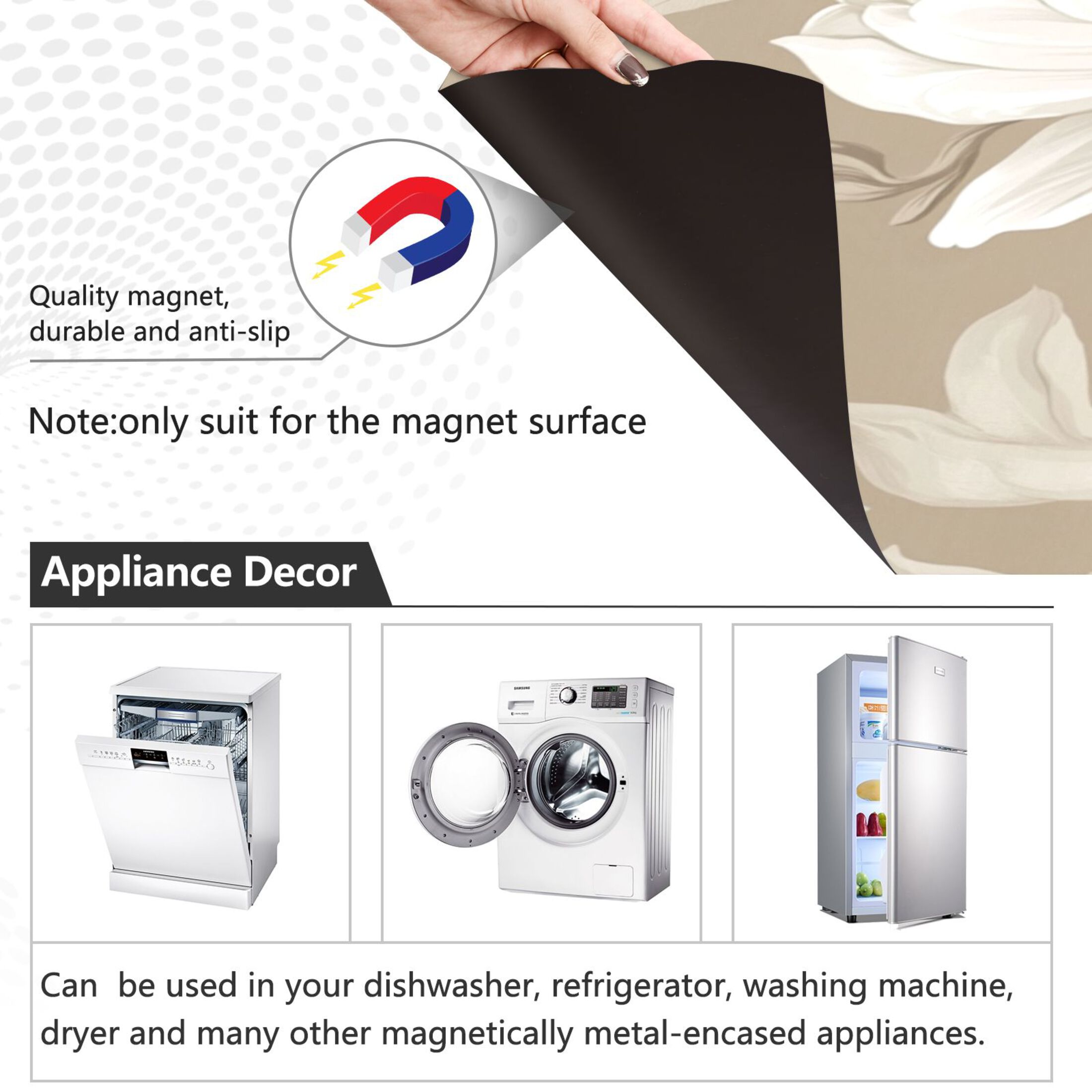Dishwasher Magnetic Sticker 23x26 Inch Refrigerator Magnetic Sticker Washing Machine Magnetic Sticker Kitchen Panel Magnetic Sticker Home Decor Blooming Brown Flower