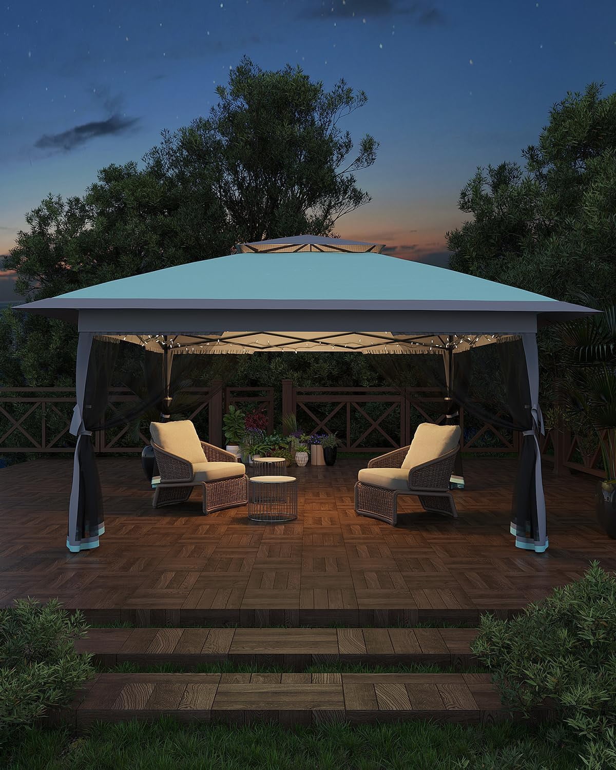 Roromall 12x12 Canopy Tent, Pop Up Canopy Gazebo with Mosquito Netting, Outdoor Gazebo with 4 Sandbags & Wheeled Bag, for Backyard & Patio Furniture, Patio, Deck