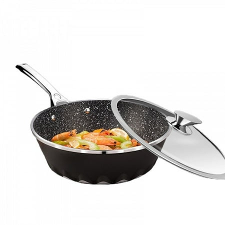 

LANTRO JS Flame Series Black Wok Maifan Stone Non Stick Wok with Lid A28BK Healthy Non Stick Light Oil and Less Smoke 28cm