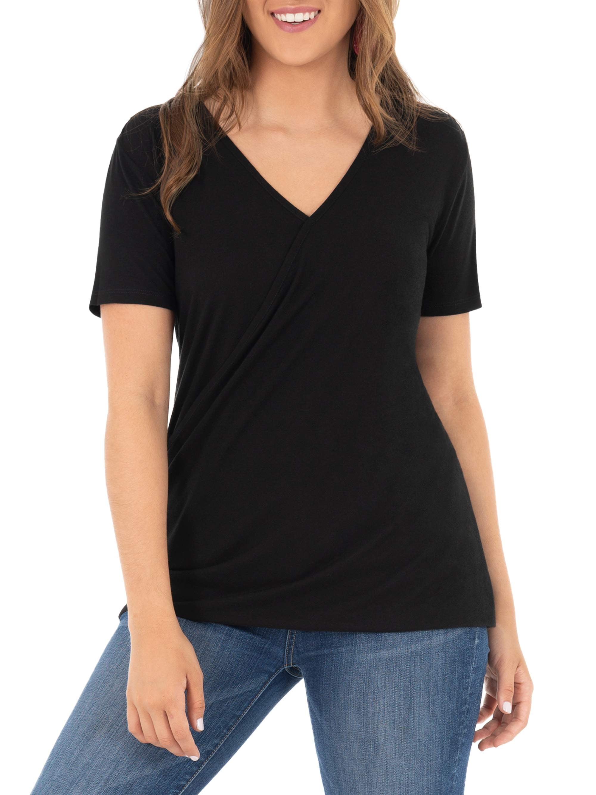 Women?s Short Sleeved Cross Front Wrap Top - Walmart.com