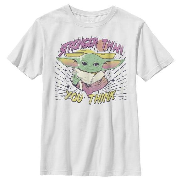 Boy's Star Wars: The Mandalorian The Child Stronger Than You Think Graphic Tee White Large
