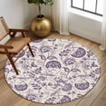 thumbnail image 3 of 5ft Round Rug, Purple Spring Floral Non-Skid Rubber Backing Large Area Rugs - Living Room Bedroom Home Office, Summer Botanical Farmhouse Indoor Floor Mat Carpets Washable Rug, 3 of 9