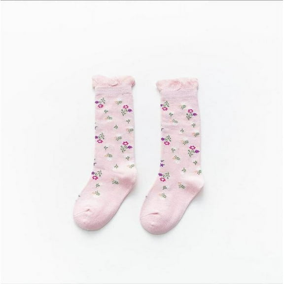 Girls Light Pink Floral Knee High Socks 5-8 Years