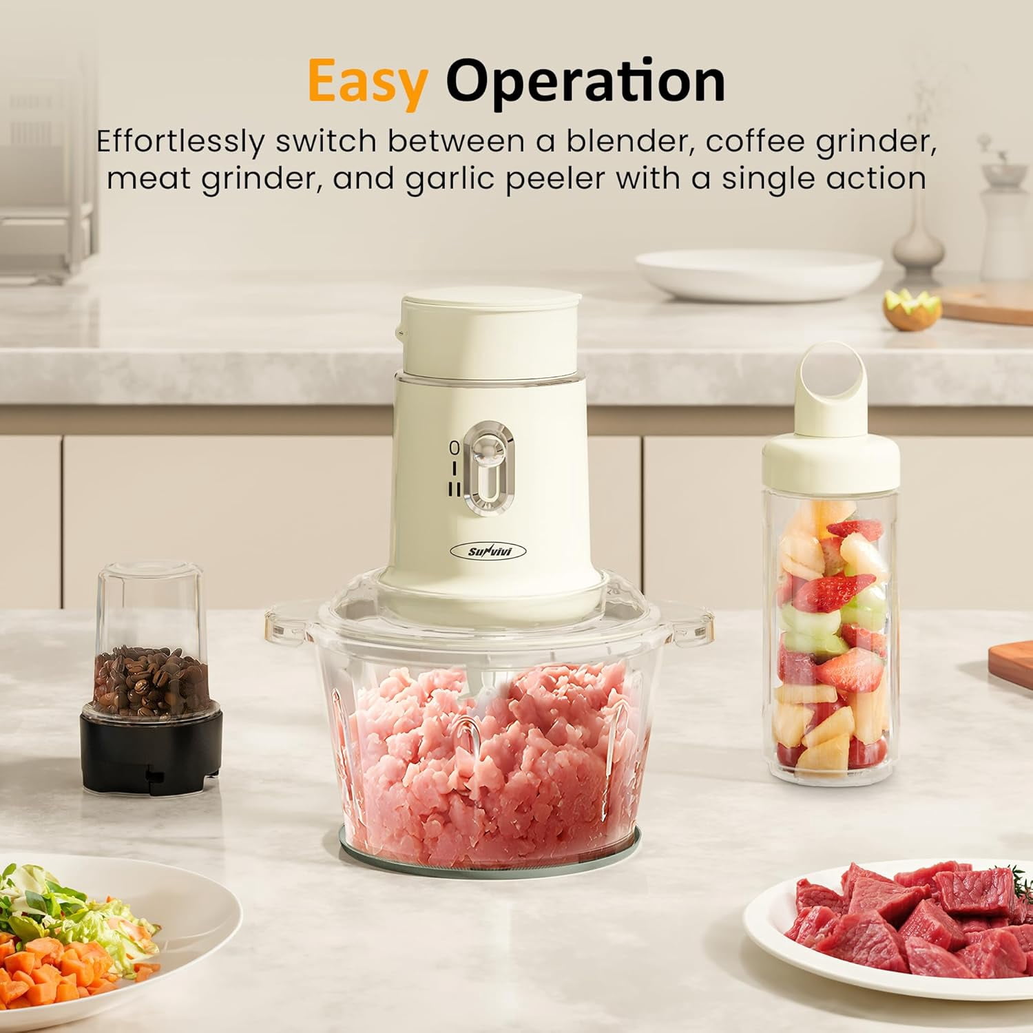 4-in-1 Electric Food Chopper & Small Processor with Glass Bowl