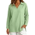 thumbnail image 2 of Sillenn Women's Collared V Neck Polo Shirts Long Sleeve Loose Fit Polo Tshirts with Pockets Plus Size Lightweight Golf Tops Business Casual Travel Blouses Trendy Loose Casual Tunic Top Light Green L, 2 of 5