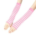 thumbnail image 2 of Resicozy Womens Long Fingerless Gloves Women Arm Warmer Knit Winter Arm Warmers Thumbhole Stretchy Striped Gloves Pink, 2 of 2