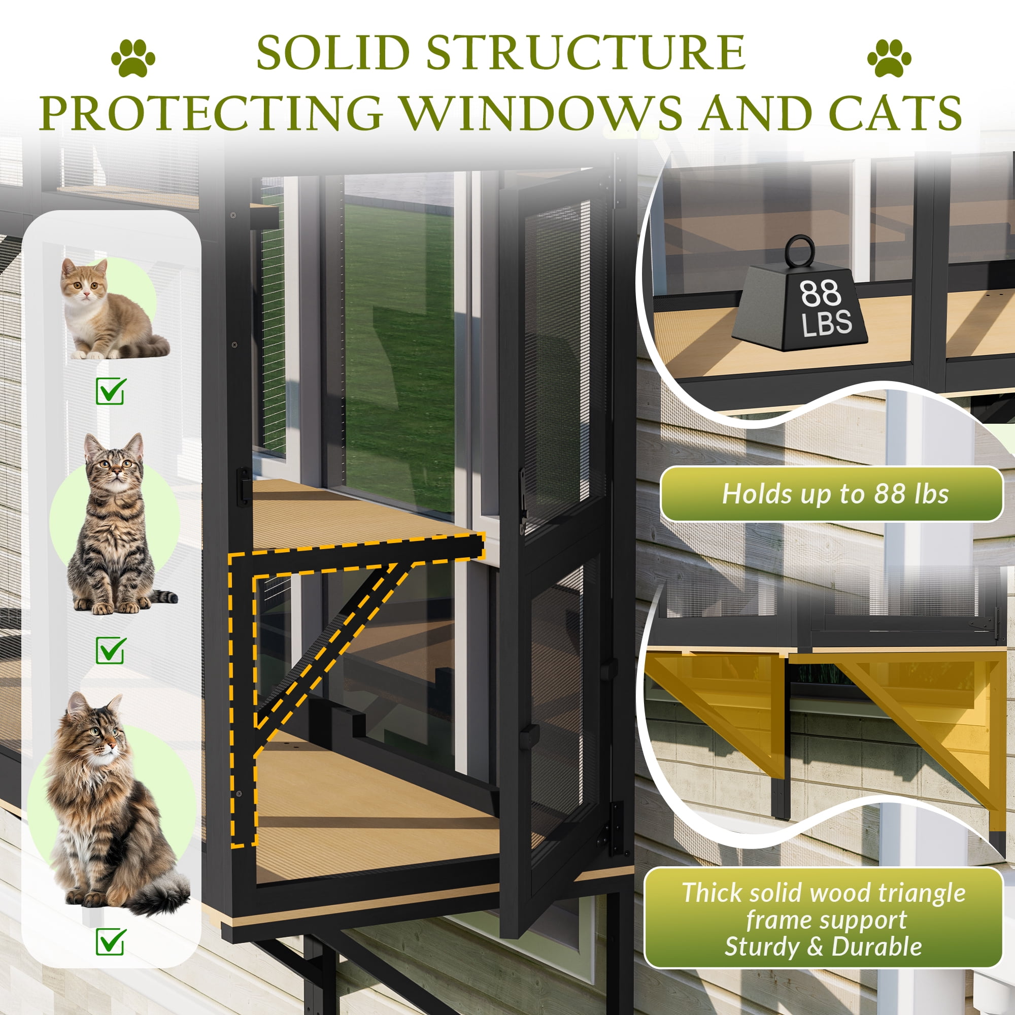 Haverchair Cat Catio, Cat Window Perch for Large Indoor Cats, Window Box Enclosure with 4 Jump Platforms, Wooden Window Hammock for Multi Kittens, All-Weather Use Outdoor Small Pet Perch House