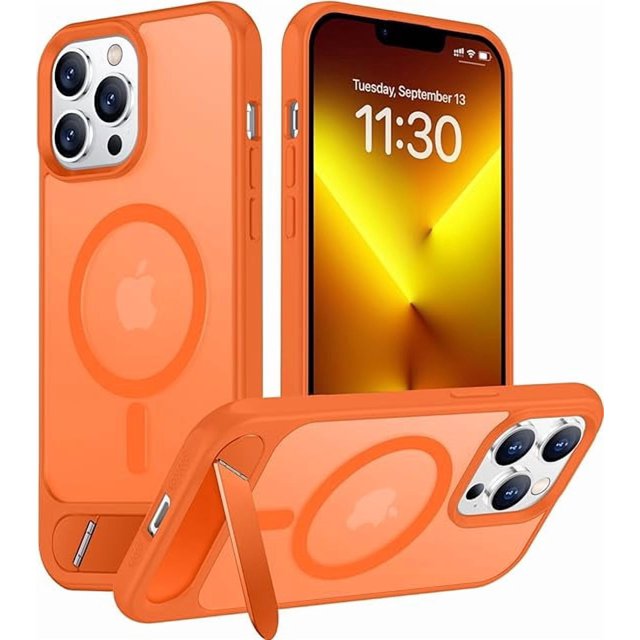 Funda con Soporte Magnético invisible, Delgada Mate, para iPhone 13 Pro Max, Naranja