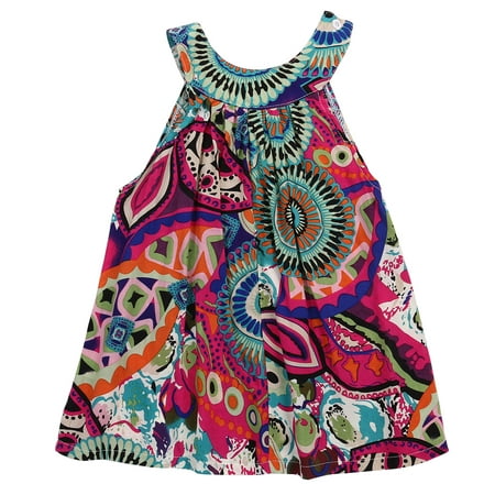 

Douhoow 2-7Y Toddler Baby Girl Sleeveless Dress Round Neck Bohemian Sundress Long Dress