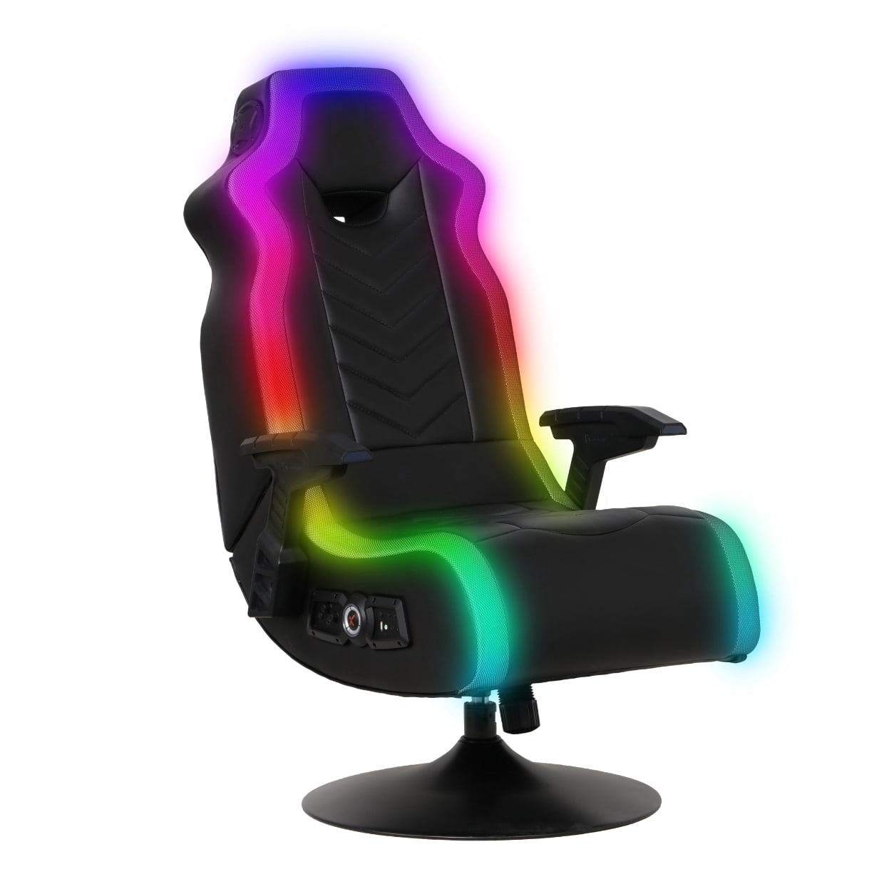 Black RGB Pedestal Gaming Chair with Fixed Armrest, 33" x 25" x 45"