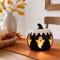 thumbnail image 5 of Halloween Decorations Black Pumpkin Ghost Lamp, Glossy Tabletop Halloween Decor with Orange Ghost Designs, Dripping Cream Top and Curved Stem for Indoor Home Display, 5 of 6