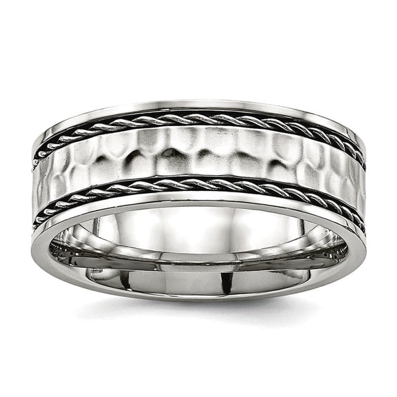 8mm Stainless Steel Polished Hammered Comfort Back Ring Size 7.5 Ring for Women