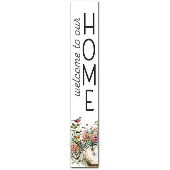 Rustic Farmhouse Welcome To Our Home Vertical Sign Rustic Flowers Bike Hummer Hanging Wooden Welcome Sign For Home Wall Decor for Front Farmhouse Porch Yard Wall Decor Wood Sign 6x16 Inch