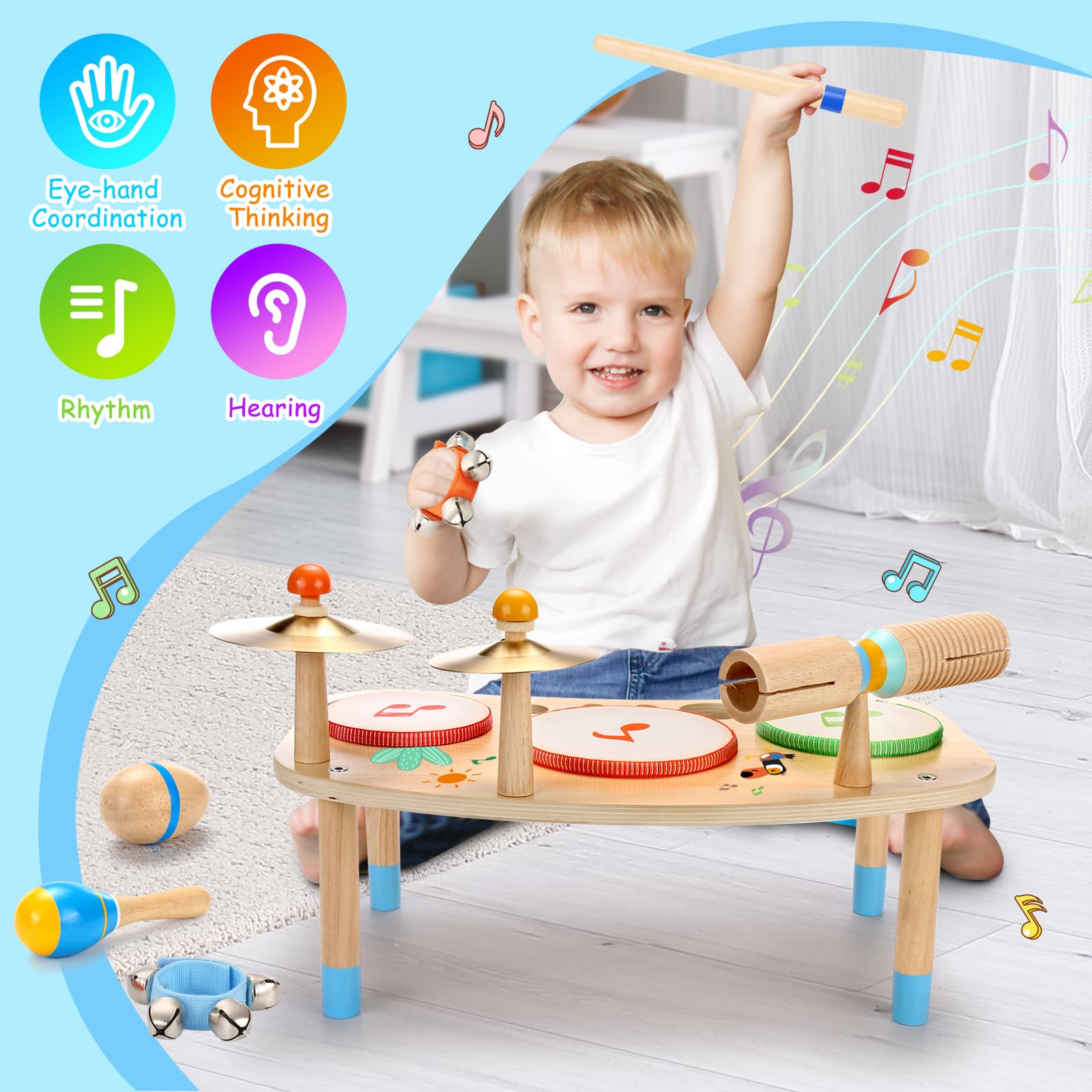 OATHX Kids Drum Set, 11 in 1 Musical Instruments for Toddlers ...