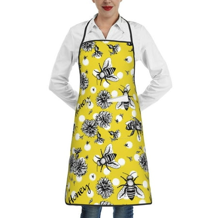 

Gaeub Honeybee Kitchen Cooking Aprons Adjustable Bib Apron Waterdrop and Oil Resistant Kitchen Chef Apron for Women Men