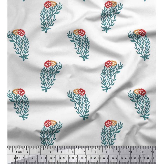 Soimoi Poly Georgette Fabric Leaves & Floral Block Fabric Prints by Yard 52 Inch Wide