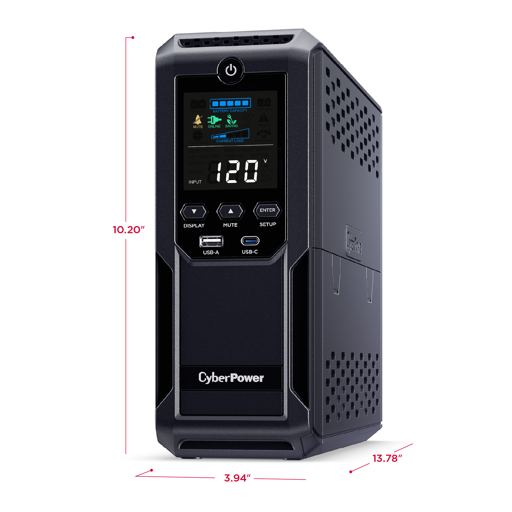 CyberPower CP1500AVRLCD3 UPS, 1500VA/900W, 120V, 12 Outlets, LCD Display, AVR, 6 ft Cord, Black