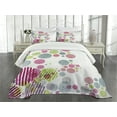 thumbnail image 3 of Ambesonne Colorful Quilted Bedspread Set 3 Pcs, Abstract Striped Dots, Queen Size, Multicolor, 3 of 5