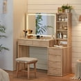thumbnail image 4 of LELELINKY Classic 1 Piece Adult Modern LED Lights Vanity Desk and Assembly Manual Table Set Off-White Rattan Surface, 4 of 7