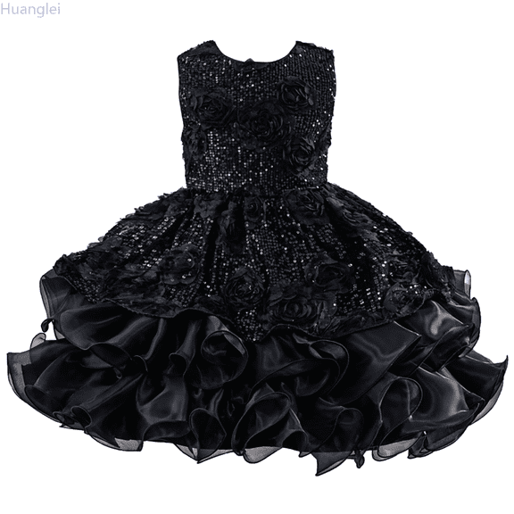 Huanglei Girls' Evening Dress High End Rose Sequined Puffy Dress Children's Birthday Party Dress 6 13 Years Old Tops Girl Dress 6-7 Years