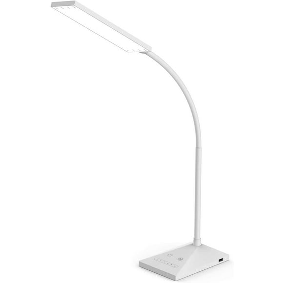 RAOYI Lampe de Bureau LED, Lampe de Table Dimmable 12W avec Port de Charge USB Contrôle Tactile 5 Modes de Couleur Luminosité Réglable 7 Niveaux pour Bureau Maison Chambre (Blanc)