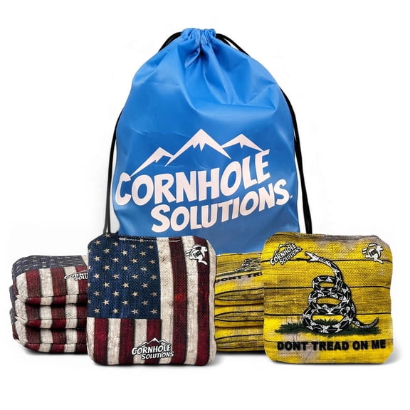Cornhole Solutions Professional REC Cornhole Bags DTOM/Flag – Regulation 6"x6" – Full Set of 8