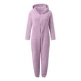 thumbnail image 4 of Fanxing Women's Onesies Pajamas Sherpa Fleece One Piece Romper Zipper Cute Hooded Jumpsuit Plus Size Pajama Loungewear Purple M, 4 of 5