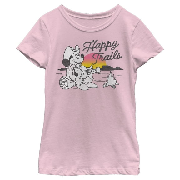 Girl's Mickey & Friends Mickey Mouse Happy Trails  Graphic Tee Light Pink Medium