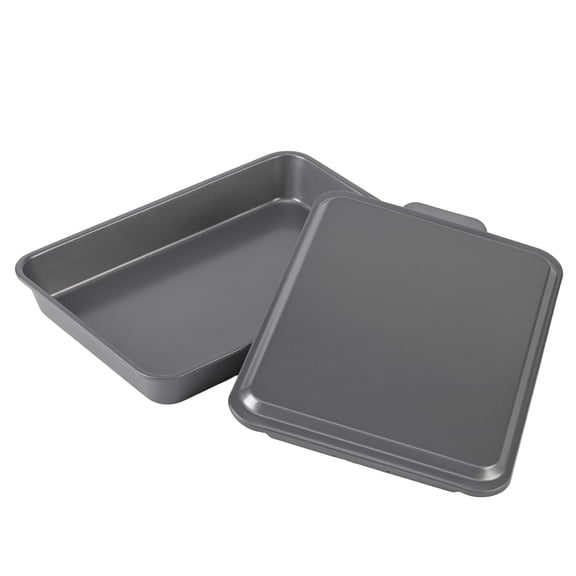 GoodCook Baking Pan with Metal Lid Nonstick Warp-Resistant Heavy-Gauge Steel Construction Even-Heating Oblong Cake Pan with Solid Oven-Safe Cover, 9x13-Inch, Gray