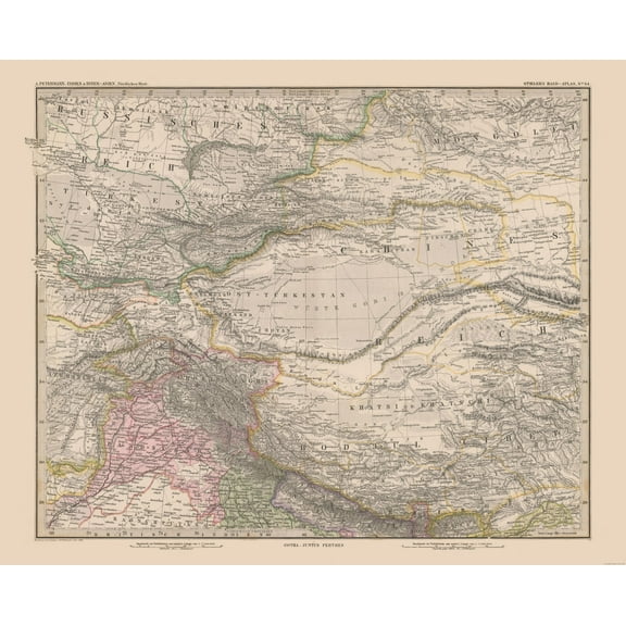 Historic Map - Central Asia - Stieler 1885 - 28.44 x 23 - Vintage Wall Art