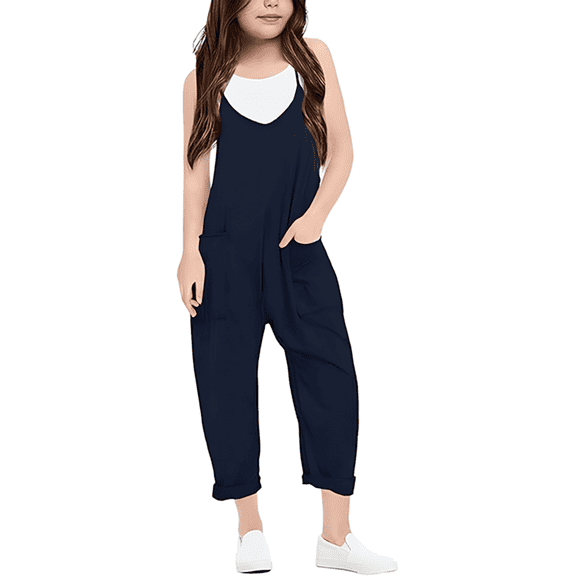 Bmisegm Toddler Girl Pants Girls Fashion Casual V Suspender Romper Solid Color Loose Casual Romper with Pocket boys pants 13-14Years 160