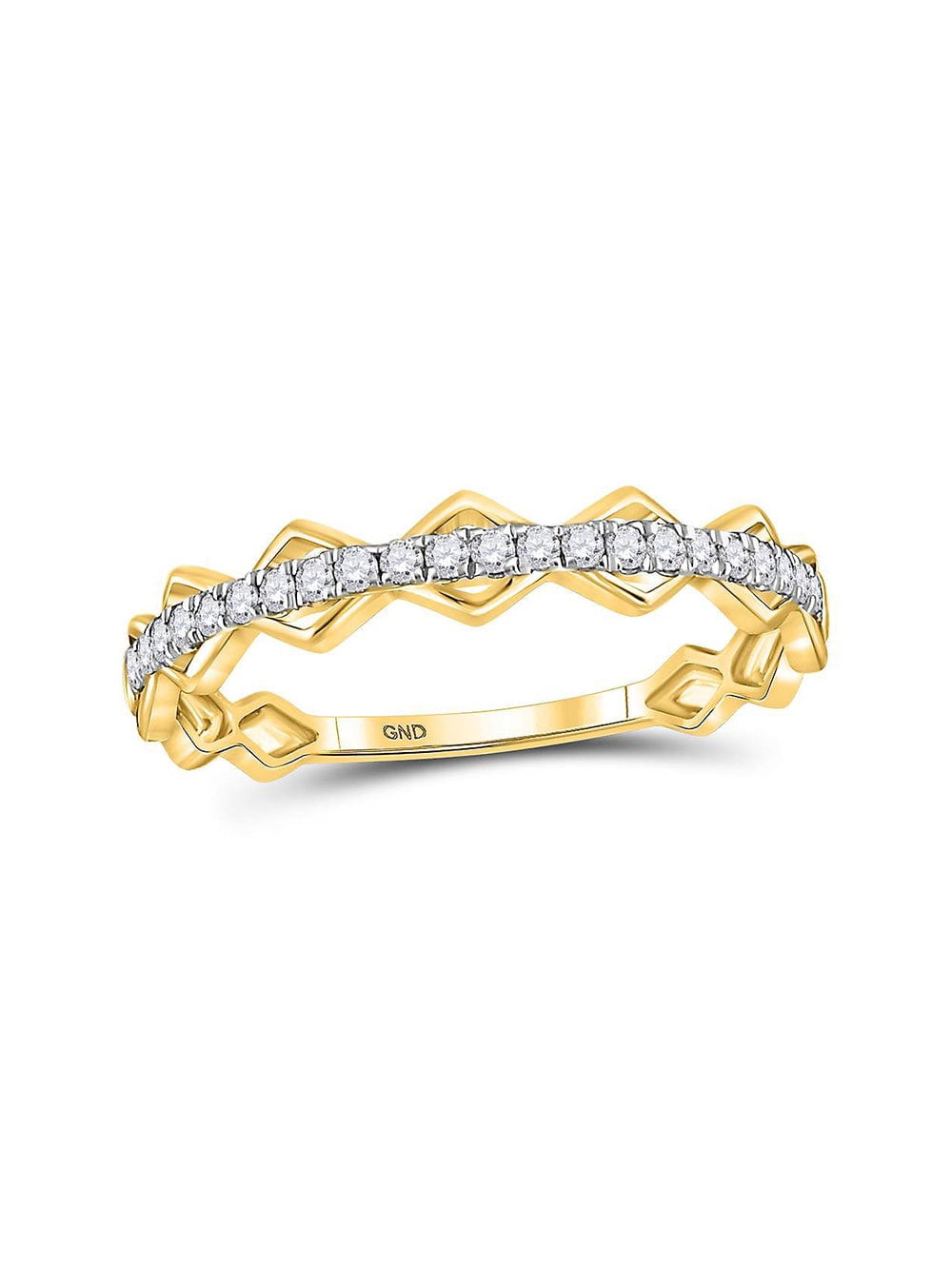 10kt Yellow Gold Womens Round Diamond Chain Link Stackable Band Ring .03 Cttw 